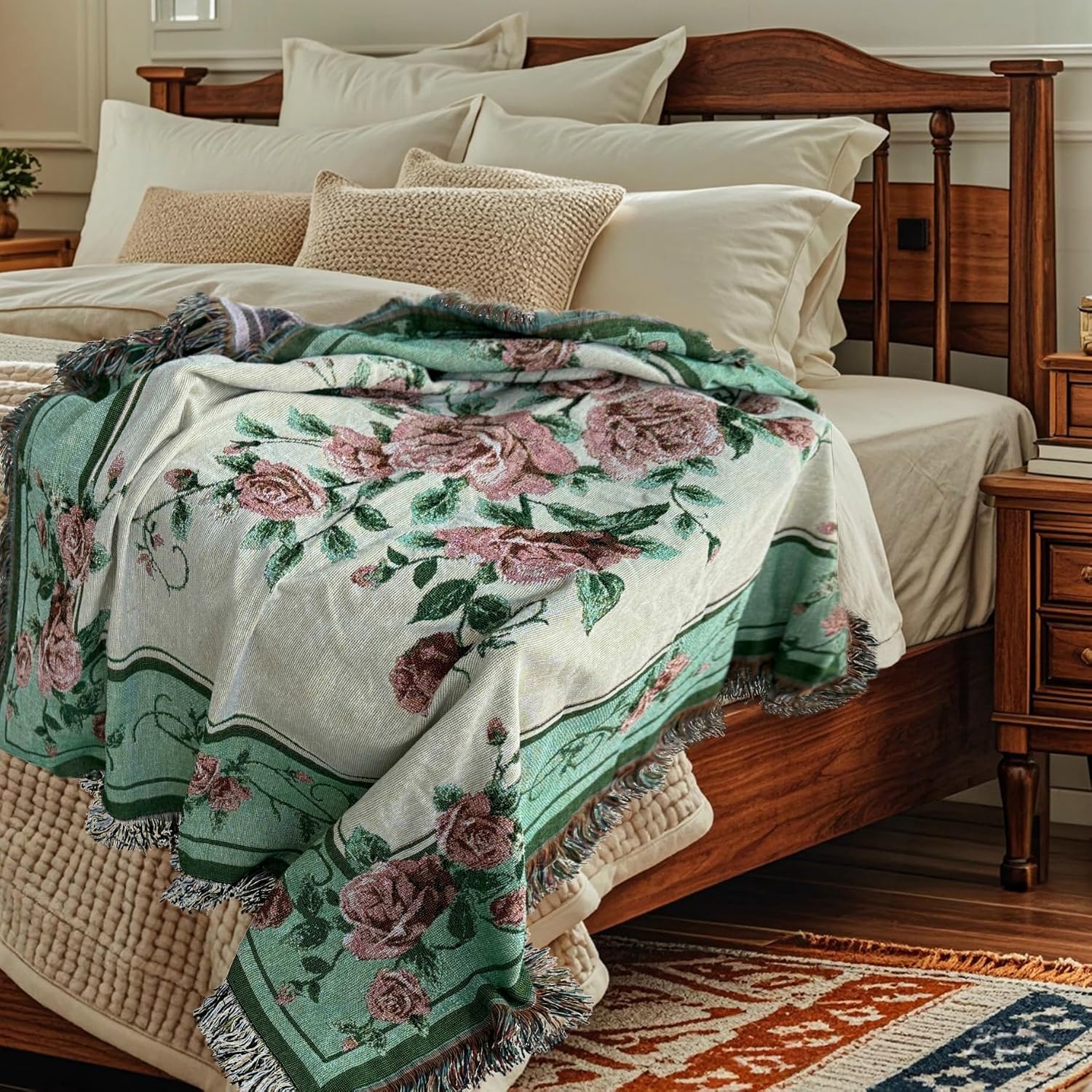 Rose Jacquard Tapestry Throw Blanket