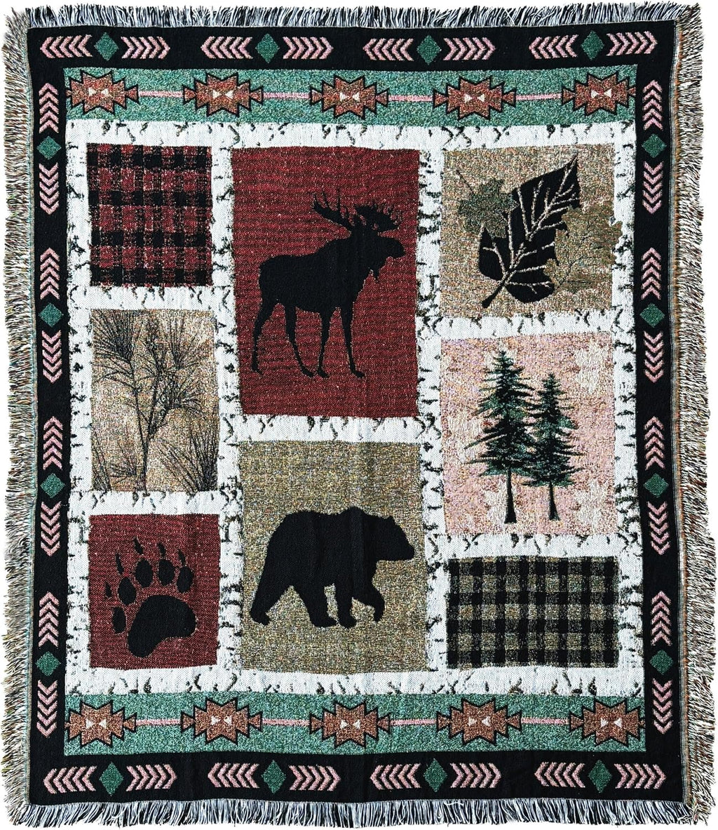 Geometric Moose Bear Woven Tapestry Throw