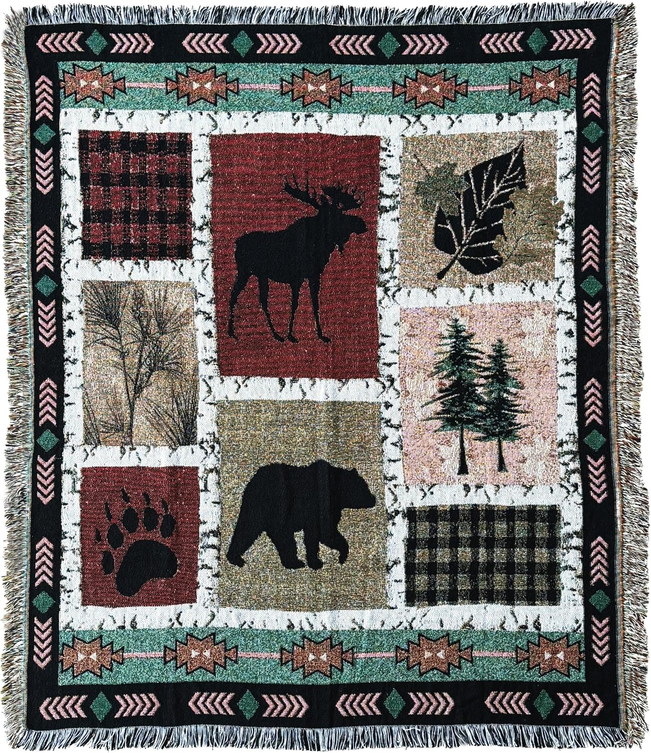 Geometric Moose Bear Woven Tapestry Throw